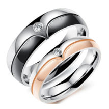 Couple&#39;s Double Tone 316L Stainless Steel Zircon Ring Set - FAST SHIPPING!!! - £7.16 GBP
