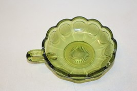 Vintage Fostoria Coin Glass Emerald Green Bowl Candy Dish with Handle - £6.32 GBP