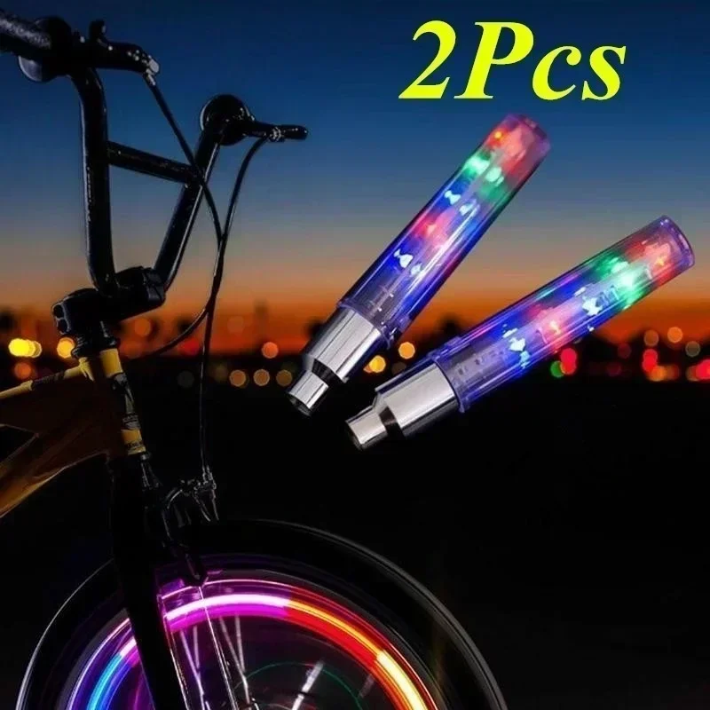 2Pcs LEDS Tyre Tire Valve Caps Wheel Spokes LED Light Bike  Within Battery - £9.24 GBP+