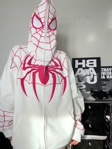 American retro spiderweb print embroidery full zip with velvet hooded sw... - £65.82 GBP