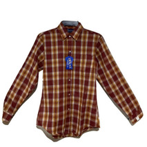 Mens Plaid Button Down Shirt Sz M 90’s Y2K Rust Athletic Fit Cotton - $14.45