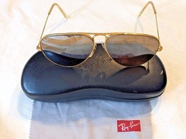 Vintage Ray Ban Bausch Lomb Gold Aviator Sun Glasses Grey Lens Case  - £110.78 GBP
