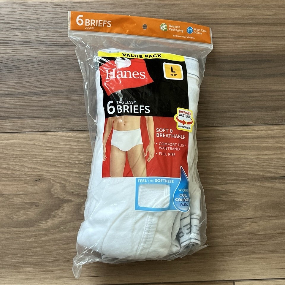 Mens Hanes Briefs White Underwear  6 Pack Tagless  Comfort Full Rise Sz ... - $18.99