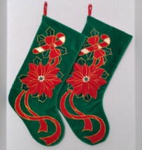 Matching Pr of Vtg Prima Creations Stockings Poinsettia Candy Cane Ribbon VGC - £21.95 GBP