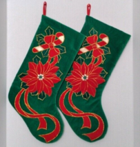 Matching Pr of Vtg Prima Creations Stockings Poinsettia Candy Cane Ribbon VGC - £22.19 GBP