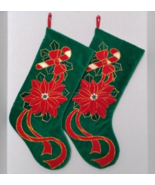 Matching Pr of Vtg Prima Creations Stockings Poinsettia Candy Cane Ribbo... - £22.15 GBP