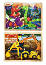 Melissa Doug Wooden Jigsaw Puzzles 24 PC 2 Prehistoric Dinos and Diggers at Work - $14.39