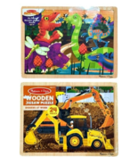Melissa Doug Wooden Jigsaw Puzzles 24 PC 2 Prehistoric Dinos and Diggers at Work - £11.31 GBP