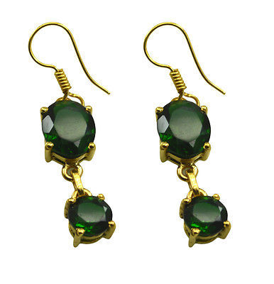 Riyogems Green Emerald Cz Copper 18kt Gold Plated Hand Wrapped Earring L 1.5in G - $2.90