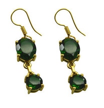 Riyogems Green Emerald Cz Copper 18kt Gold Plated Hand Wrapped Earring L 1.5in G - £2.28 GBP