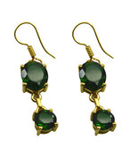 Riyogems Green Emerald Cz Copper 18kt Gold Plated Hand Wrapped Earring L... - $3.95 CAD