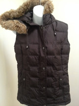 Gap S Vest Brown Quilted Puffer Hooded Faux Fur Trim - £14.60 GBP
