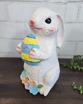 Easter Bunny Rabbit Figure Statue Eggs White Resin Flowers 8 1/2&quot; Spring... - $14.99