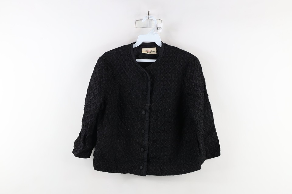 Vtg 50s 60s Rockabilly Womens Medium Distressed Texture Satin Trim Blaze... - $33.62