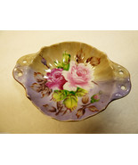 Vintage Lefton Hand Painted China Roses purple Gold trim bowl dish w han... - £25.32 GBP
