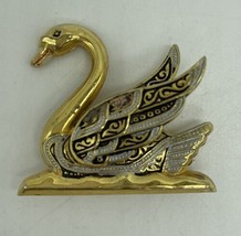 Vintage Estate Damascene Bird Swan Pin Brooch Beautiful Detail Spain - £15.64 GBP