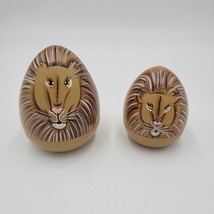 Lion Folk Art Russian Matryoshka Nesting Dolls 4 x 2 Brown Wood Figures Handmade - $9.50