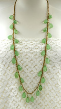 Women new green marble stone waterfall antique gold chain long necklace gift - £7,865.50 GBP
