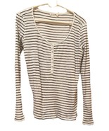 Rag &amp; Bone Knit Rib Crew Neck Henley Long Sleeve Fitted Top White/blue W... - $29.70
