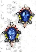 Women new royal blue diamante ornate stud pierced earrings - $9,999.00