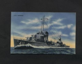 Vintage Postcard 1940s USS Anderson Destroyer Boats Ship Navy WW II Linen - $5.49