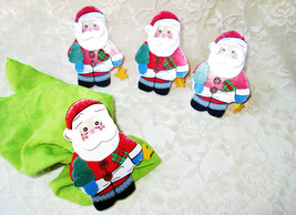 Santa Claus Napkin Rings Holders Vintage Set of 4 Unused Lg Wooden Napkin R - $25.00