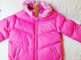 Girls Child Coat Jacket Vintage NOS Pink Sz 8 Winter Puffy Padded Ski Jacket Fur - £51.89 GBP