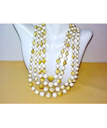 Multi Strand Marbled Yellow &amp; White Satin Beads Vintage New Condition - $61.89 CAD