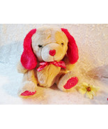 Plush Dog Toy Vintage Valentine Stuffed Furry Animal Figure Doll Tan Red... - £20.66 GBP