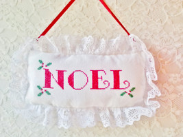 NOEL &amp; Santa Christmas Pillow Door Knob Hanger Vintage New Handmade Tree Door Ha - £21.35 GBP