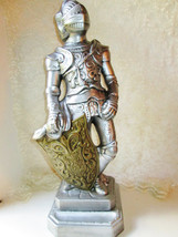 Large Medieval Knight Statue Vintage Chalkware Ceramic Figure Silver Knight Armo - £412.98 GBP