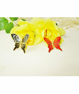 Butterfly Brooch Vintage Metal Enameled Pin Red &amp; Gold or Black Butterfl... - $20.58 CAD