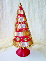 Red Gold Jewelry Christmas Tree Vintage OOAK Lg Costume Jewelry Tree Scu... - $60.00