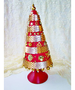 Red Gold Jewelry Christmas Tree Vintage OOAK Lg Costume Jewelry Tree Scu... - £47.96 GBP