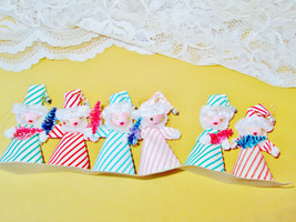 Christmas Elf Santa Ornaments Set Vintage 6 Multi Color Striped Elves Santa Tree - £23.49 GBP