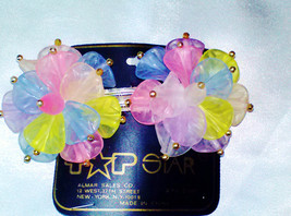 Multi Color Flowers Large Barrette New Vintage Transparent Acrylic Gold ... - £17.29 GBP