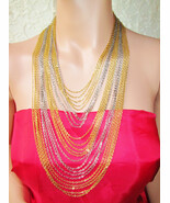 Multi Chain Cascade Necklace Vintage Gold &amp; Silver Metal Adjustable Leng... - $82.52 CAD