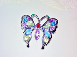 Multi Color Crystal Rhinestone Butterfly Brooch New Vintage Colorful Pin Purple  - £15.98 GBP