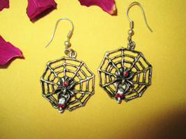 Halloween Earrings Black Widow Glittery Spiderweb &amp; Skulls Vintage Festival Goth - £16.08 GBP