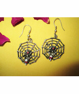Halloween Earrings Black Widow Glittery Spiderweb &amp; Skulls Vintage Festi... - €17,47 EUR