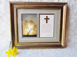 Framed Picture Tree Cross w Scripture Vintage Unused Wall Hanging Decor ... - £35.35 GBP