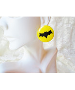 Halloween Earrings Black Bat Sign Yellow New Vintage Fun Novelty  - £10.41 GBP