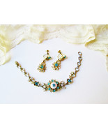 Juliana Bracelet Earrings Set Vintage Aquamarine &amp; White Crystals MOP Fl... - £51.77 GBP