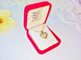 Heart Pendant Necklace Vintage Crystal &amp; Pearl Gold NIB Genuine Austrian Crystal - £21.11 GBP