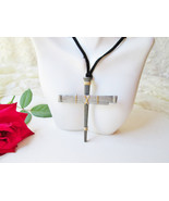 Gunmetal Lg Cross of Nails Pendant Necklace Handmade Adjustable Christia... - $83.02 CAD