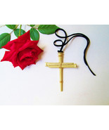 Large Gold Glitter Cross of Nails Pendant Necklace Vintage Handmade Adju... - $76.10 CAD