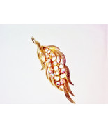 Gold AB Crystal Rhinestone Feather Brooch Vintage Pin Aurora Borealis Fi... - $29.95 CAD
