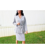 Womens Suit 80&#39;s Vintage Gray Black Polka Dot Suit Skirt Double Breast Top - $1,468.24 MXN
