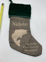 Personalization Mall Custom Christmas Stocking Green Velour Fishing New Nicholas - £9.78 GBP