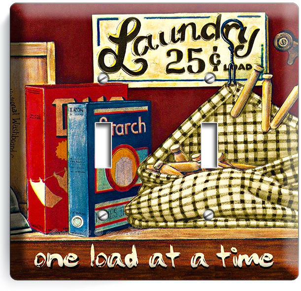 RETRO VINTAGE LAUNDRY WASH ROOM BATHROOM DOUBLE LIGHT SWITCH WALL PLATE NY DECOR